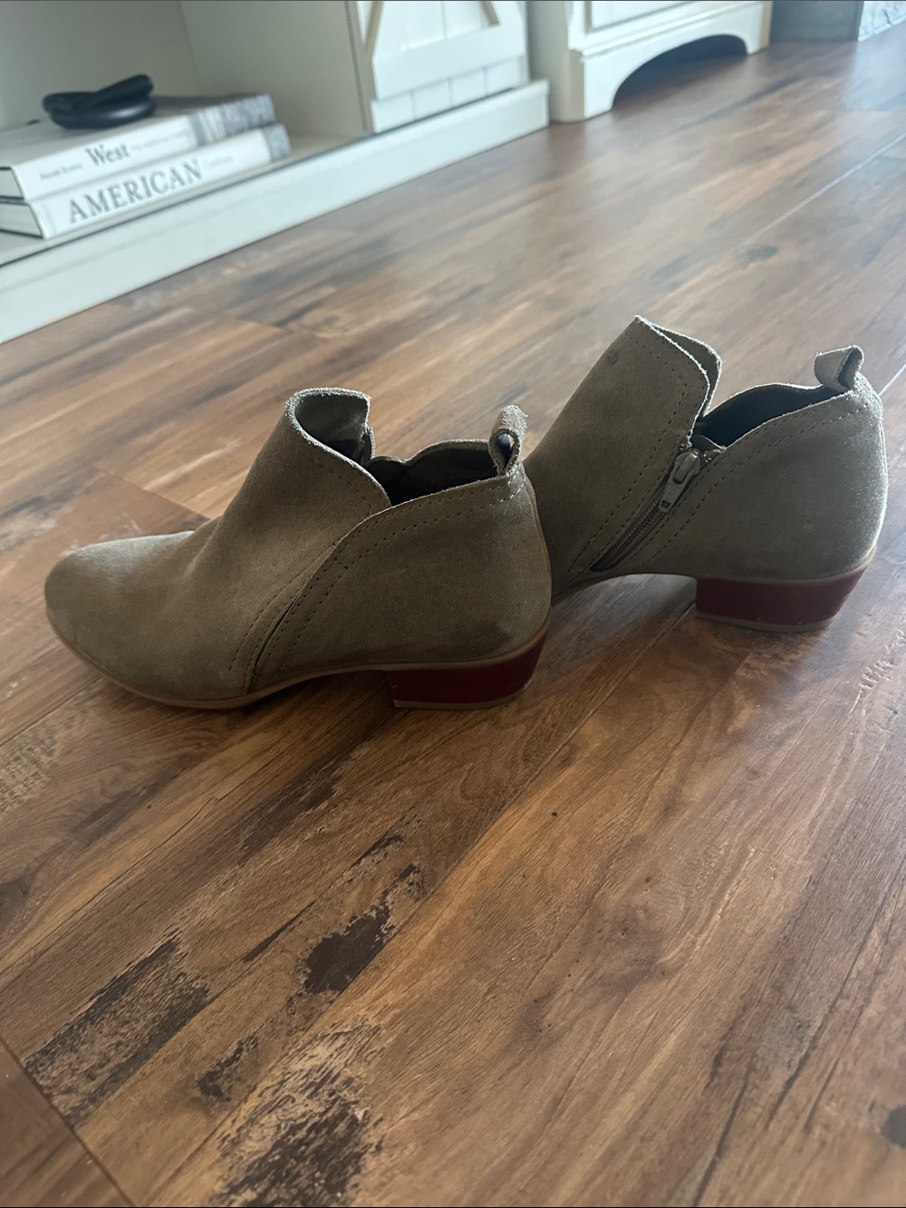 Diba Grey Suede Low Heel Ankle Booties
